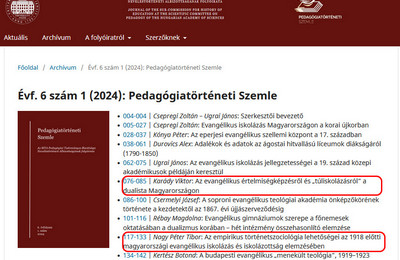 Új publikációink a Pedagógiatörténeti Szemlében