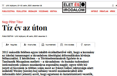 Cikk az Élet és Irodalomban